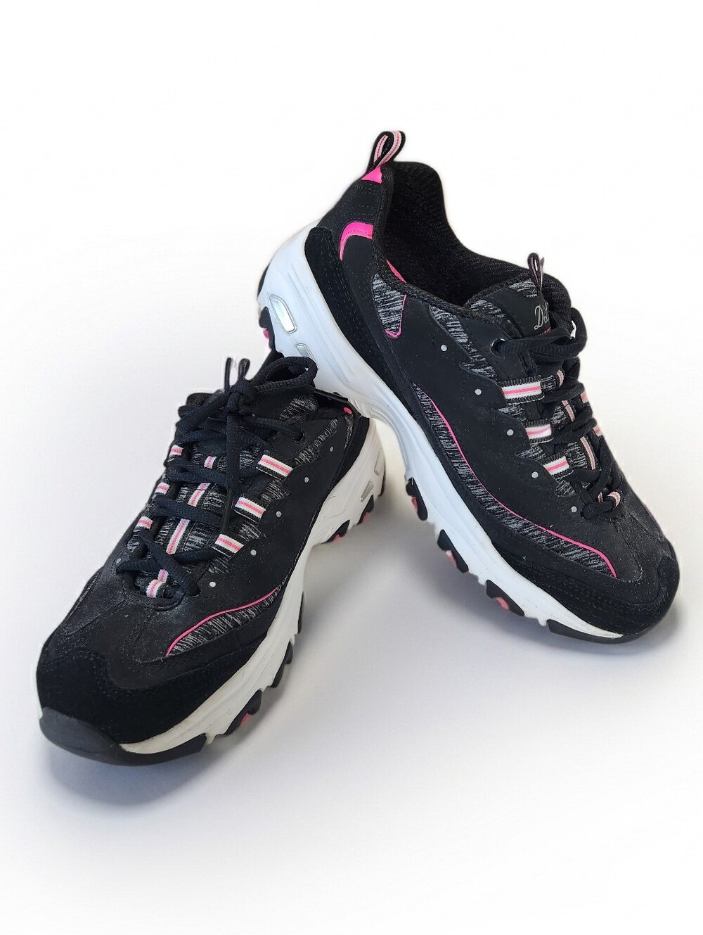 Womens Skechers D'Lites-Me Time 'Black/Hot Pink' Sneaker / 11936W Size 8.5 WIDE